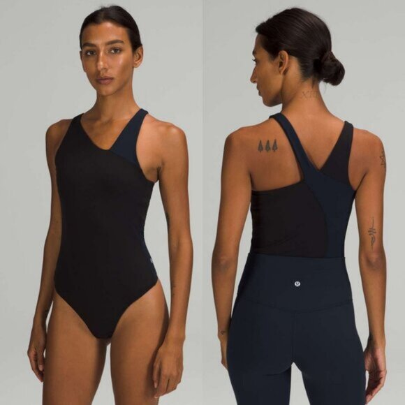 Lululemon Nulu Asymmetrical Bodysuit In Black / True Navy Size 12 - Picture 1 of 8